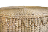 Worlds Away Round Coffee Table With Scalloped Detail In Natural Woven Rattan