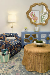 Worlds Away Round Coffee Table With Scalloped Detail In Natural Woven Rattan