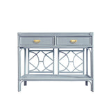 Worlds Away Two Drawer Console With Decorative Back In Rattan Painted Light Blue
