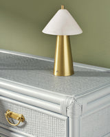 Worlds Away Two Drawer Console With Decorative Back In Rattan Painted Light Blue