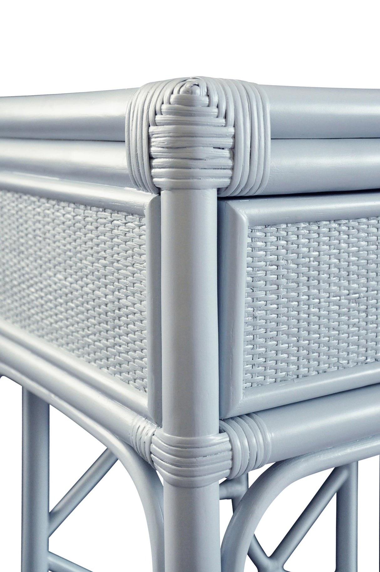 Worlds Away Two Drawer Console With Decorative Back In Rattan Painted Light Blue