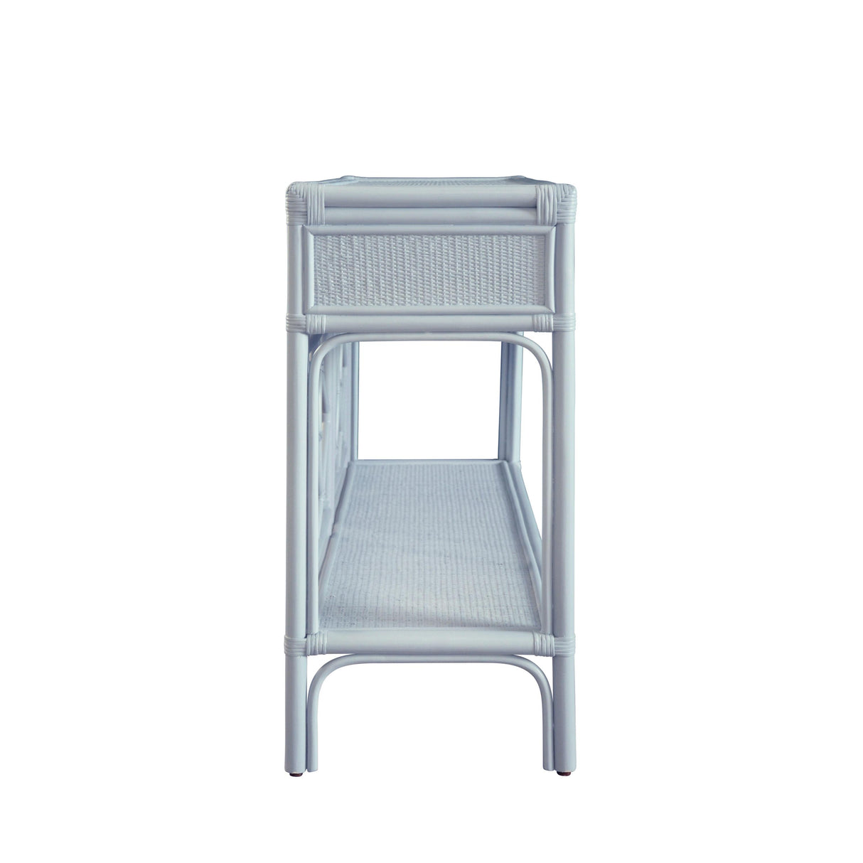 Worlds Away Two Drawer Console With Decorative Back In Rattan Painted Light Blue