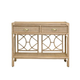 Worlds Away Two Drawer Console With Decorative Back In Natural Rattan