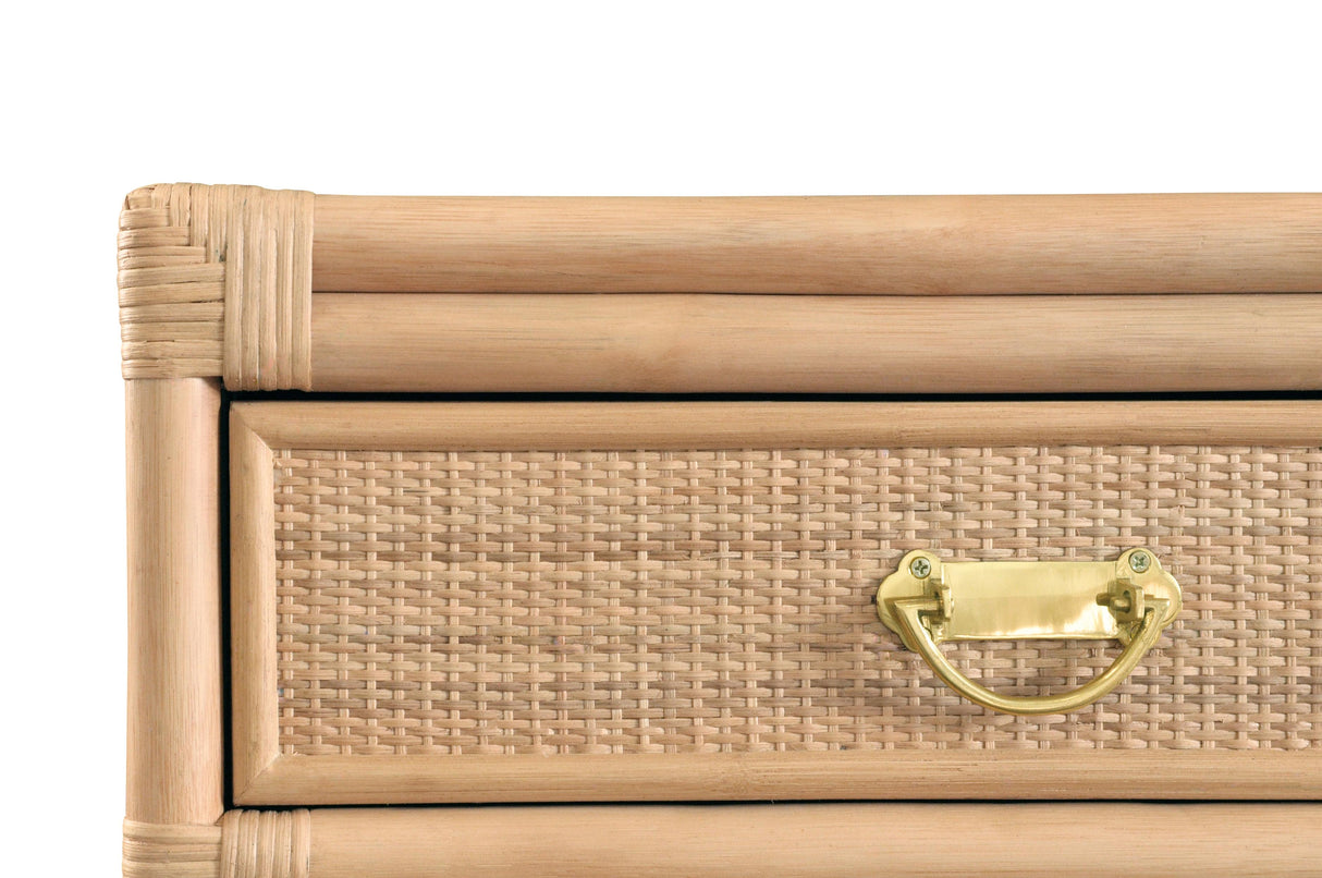 Worlds Away Two Drawer Console With Decorative Back In Natural Rattan