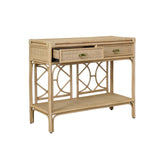 Worlds Away Two Drawer Console With Decorative Back In Natural Rattan