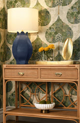 Worlds Away Two Drawer Console With Decorative Back In Natural Rattan