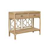Worlds Away Two Drawer Console With Decorative Back In Natural Rattan