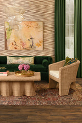 Worlds Away Rattan Three Leg Lounge Chair With Performance Ivory Linen