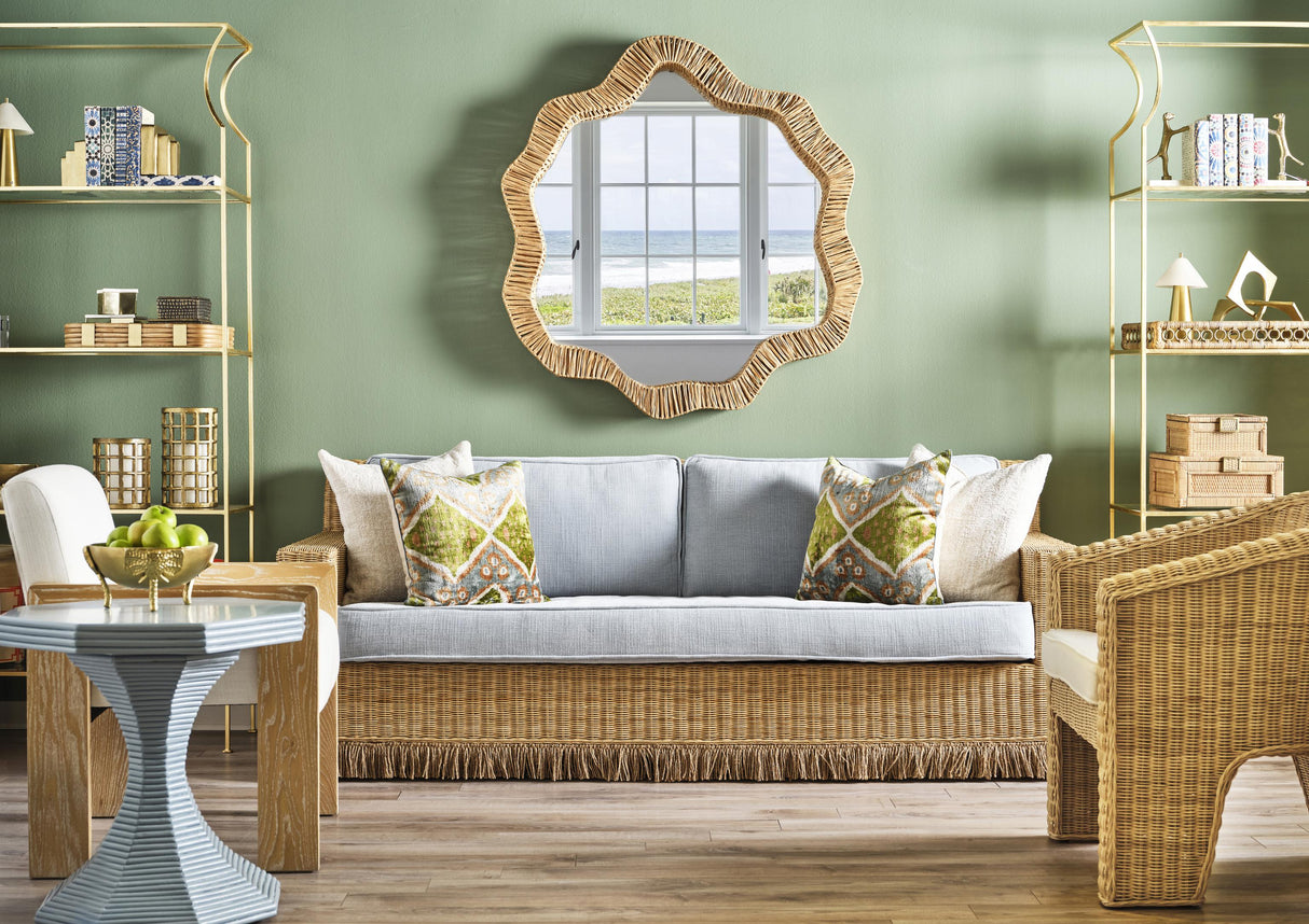 Worlds Away Rattan Three Leg Lounge Chair With Performance Ivory Linen