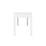 Worlds Away Curved Front Desk With Three Drawers In White Textured Linen With Satin Brass Ring Hardware And Glass Top