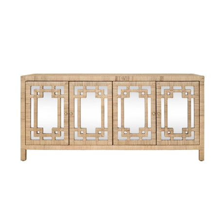 Worlds Away Four Door Buffet With Mirror Front Doors And Wrapped Rattan