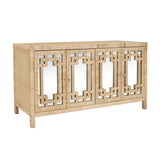 Worlds Away Four Door Buffet With Mirror Front Doors And Wrapped Rattan
