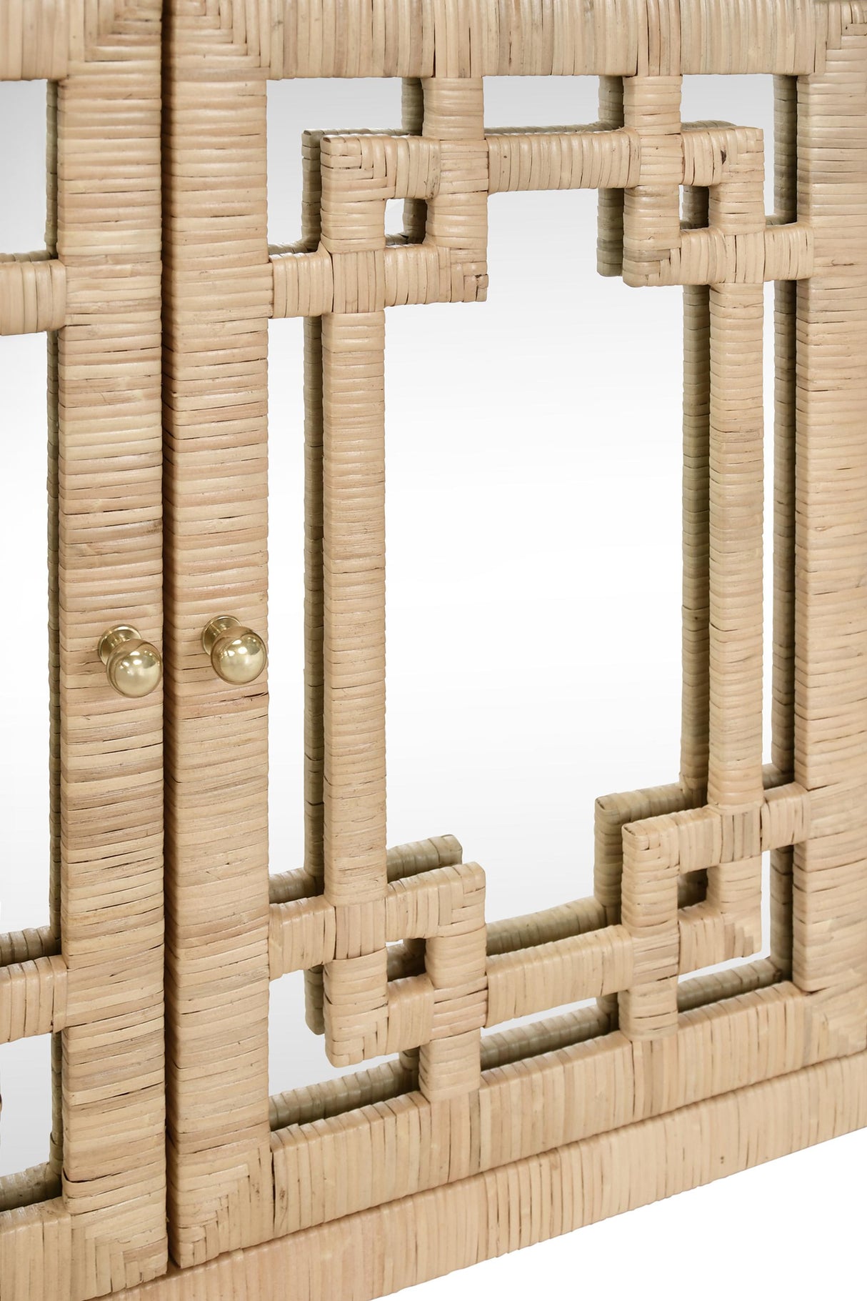 Worlds Away Four Door Buffet With Mirror Front Doors And Wrapped Rattan