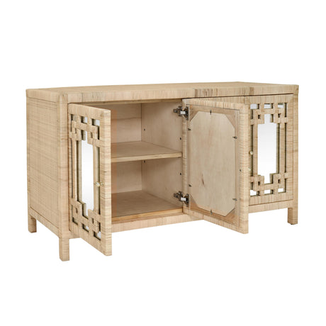 Worlds Away Four Door Buffet With Mirror Front Doors And Wrapped Rattan