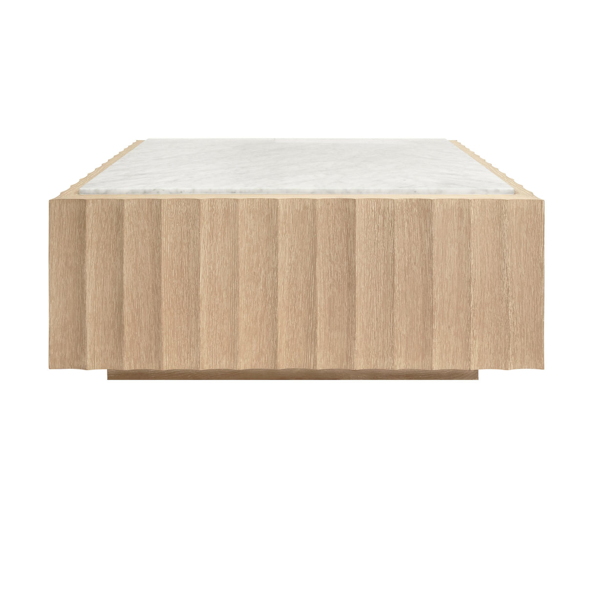 Worlds Away Square Coffee Table With Fluted Detail In Cerused Oak With White Carrara Marble Top