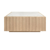Worlds Away Square Coffee Table With Fluted Detail In Cerused Oak With White Carrara Marble Top