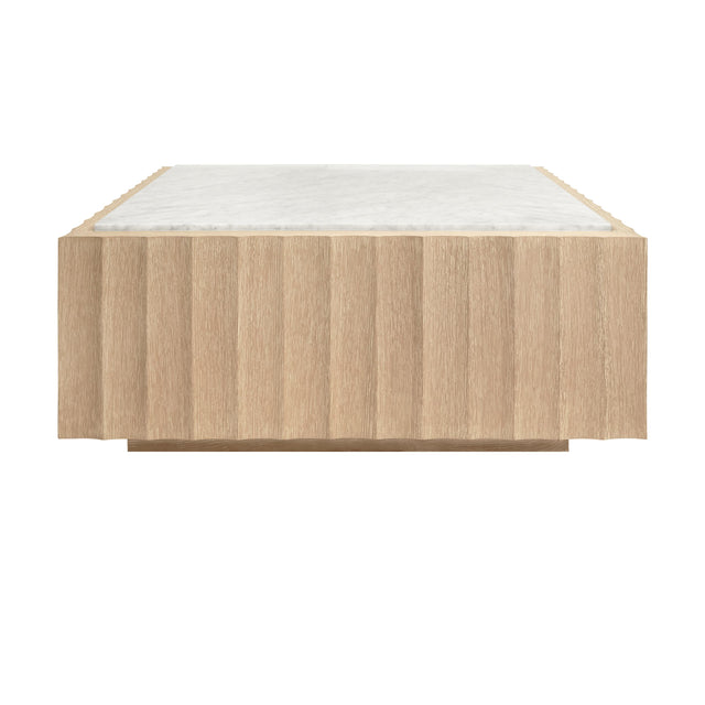 Worlds Away Square Coffee Table With Fluted Detail In Cerused Oak With White Carrara Marble Top