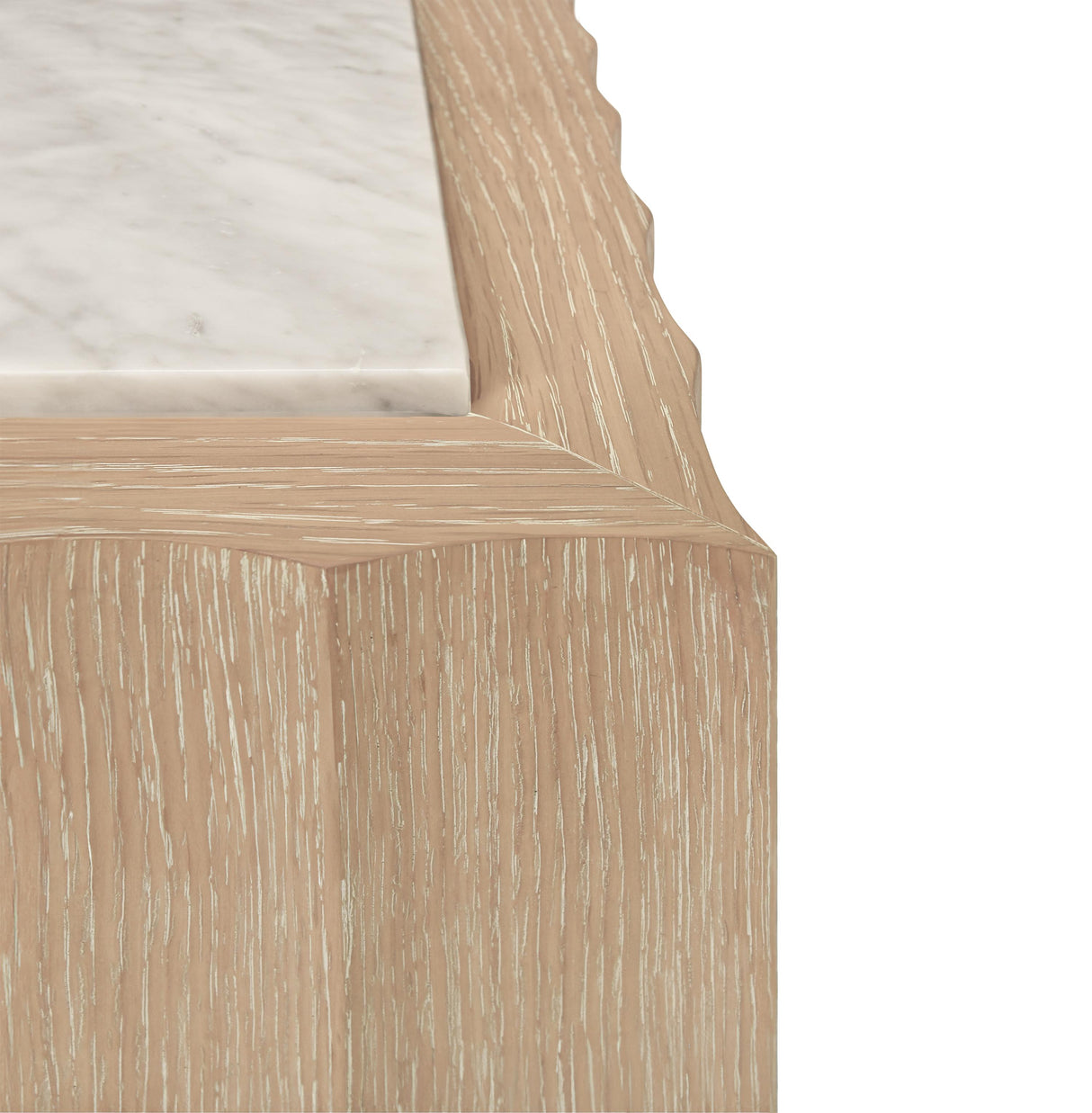 Worlds Away Square Coffee Table With Fluted Detail In Cerused Oak With White Carrara Marble Top