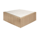 Worlds Away Square Coffee Table With Fluted Detail In Cerused Oak With White Carrara Marble Top