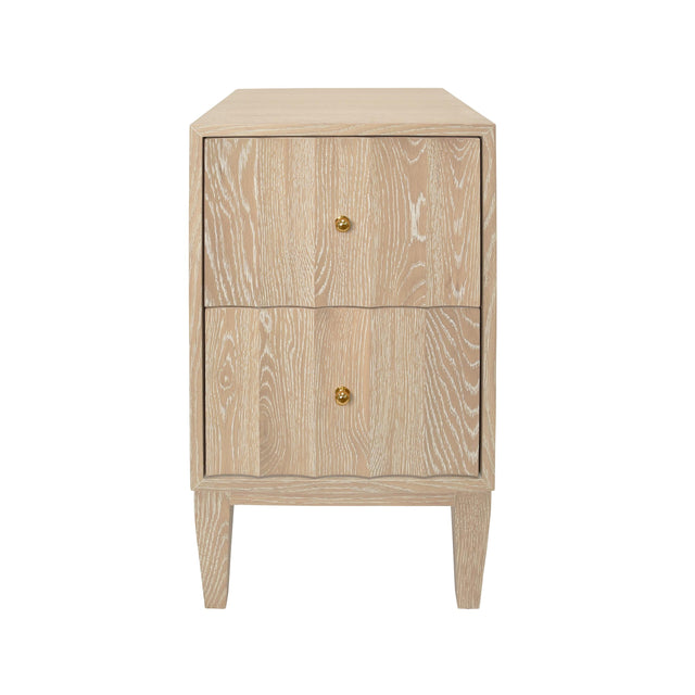 Worlds Away Two Door Side Table With Fluted Detail In Cerused Oak