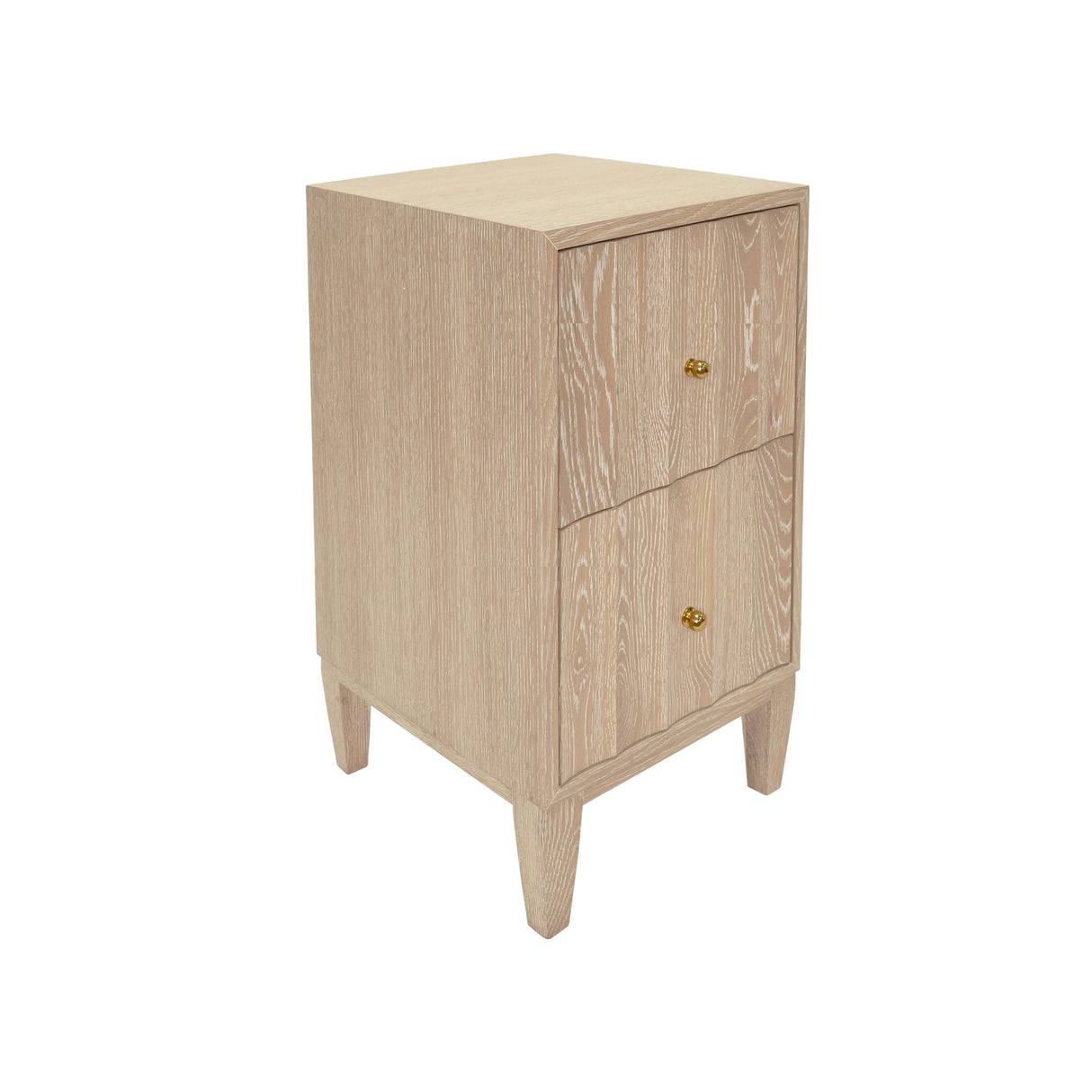 Worlds Away Two Door Side Table With Fluted Detail In Cerused Oak