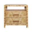 Worlds Away Two Drawer Side Table With Rattan Wrapped Handles In Burl Wood