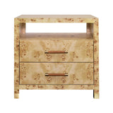 Worlds Away Two Drawer Side Table With Rattan Wrapped Handles In Burl Wood