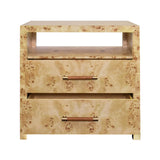 Worlds Away Two Drawer Side Table With Rattan Wrapped Handles In Burl Wood