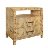 Worlds Away Two Drawer Side Table With Rattan Wrapped Handles In Burl Wood