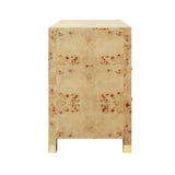 Worlds Away Two Drawer Side Table With Rattan Wrapped Handles In Burl Wood