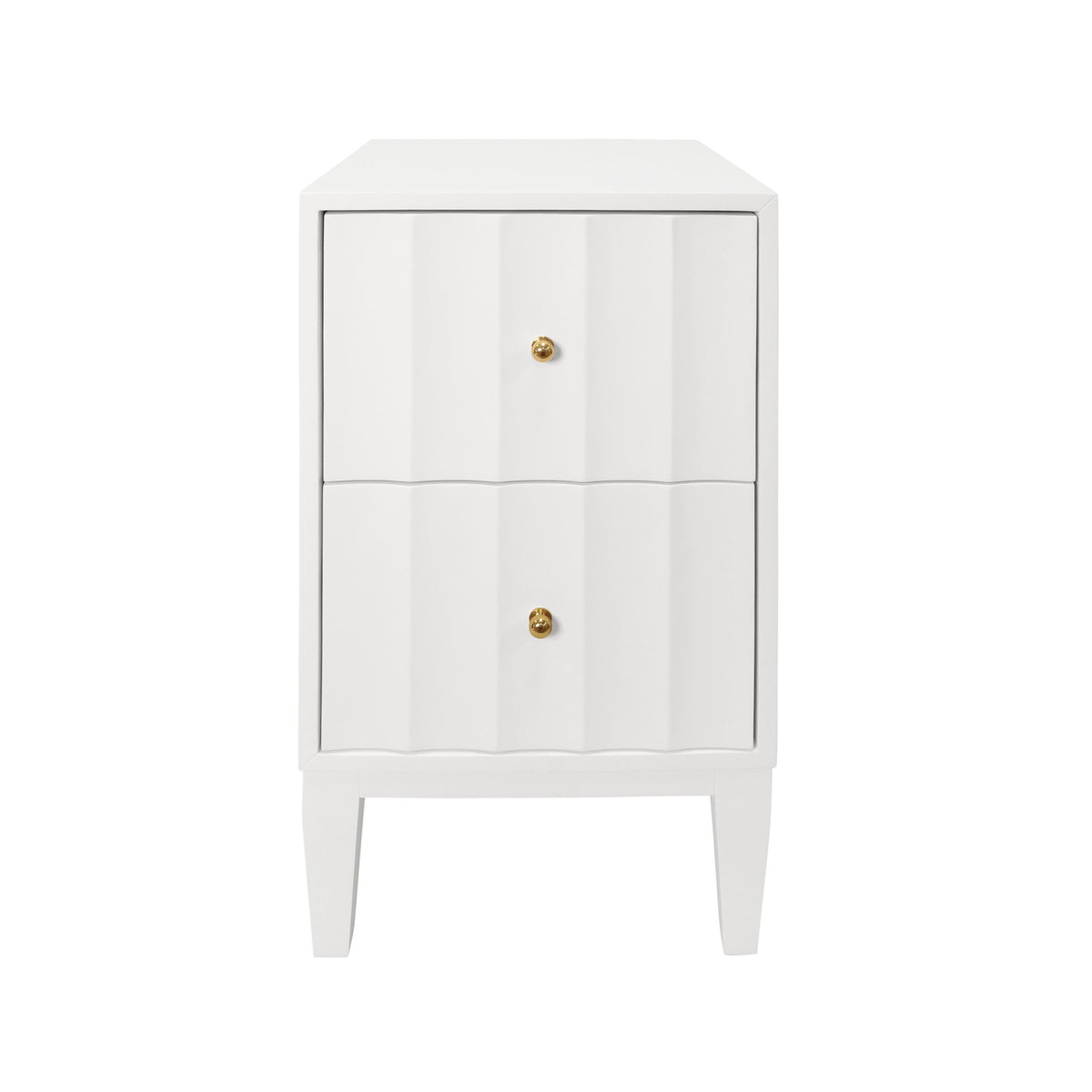 Worlds Away Two Door Side Table With Fluted Detail In Matte White Lacquer