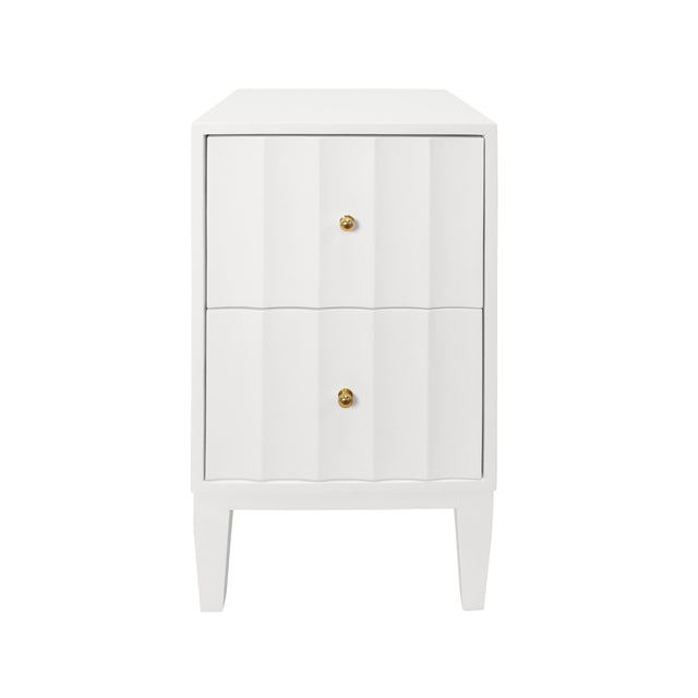 Worlds Away Two Door Side Table With Fluted Detail In Matte White Lacquer