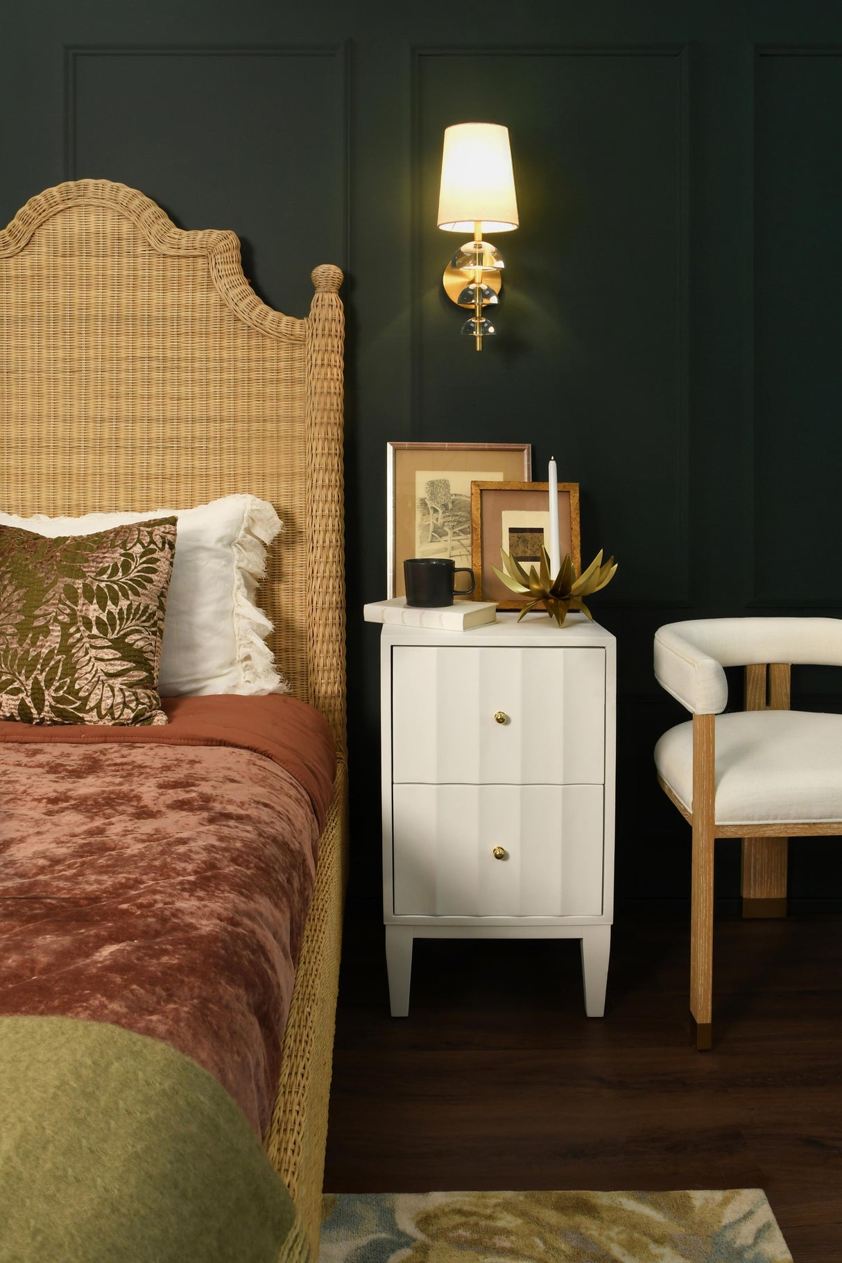 Worlds Away Two Door Side Table With Fluted Detail In Matte White Lacquer