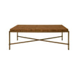 Worlds Away Antique Brass Frame Coffee Table With Thick Top In Dark Burl Wood