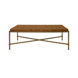 Worlds Away Antique Brass Frame Coffee Table With Thick Top In Dark Burl Wood