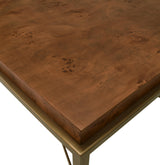 Worlds Away Antique Brass Frame Coffee Table With Thick Top In Dark Burl Wood