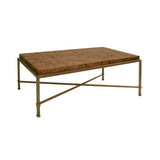 Worlds Away Antique Brass Frame Coffee Table With Thick Top In Dark Burl Wood