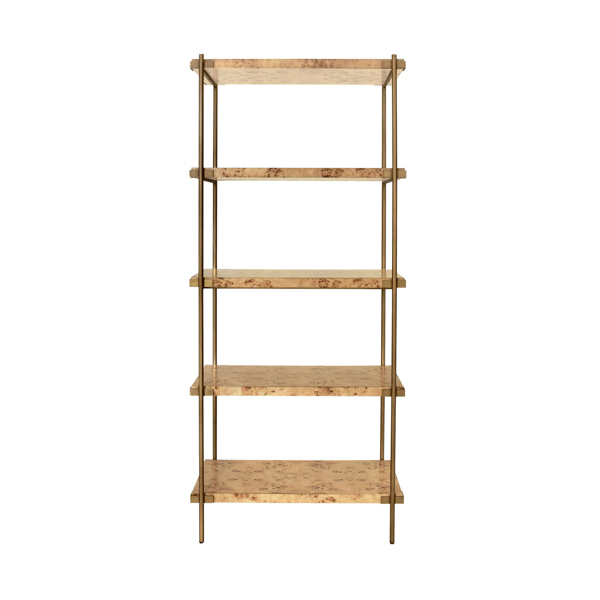 Worlds Away Antique Brass Etagere With Shelves In Burl Wood