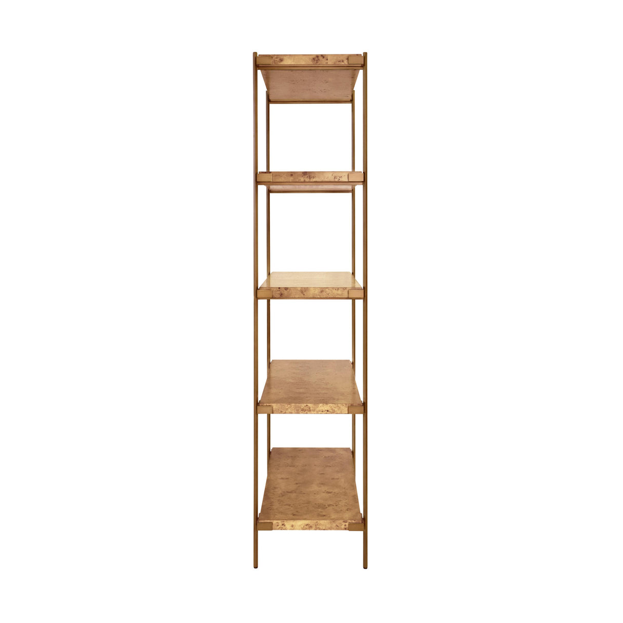 Worlds Away Antique Brass Etagere With Shelves In Burl Wood
