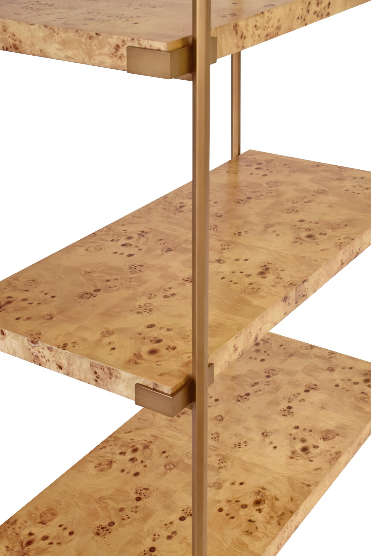 Worlds Away Antique Brass Etagere With Shelves In Burl Wood