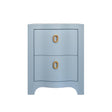 Worlds Away Curved Front Side Table With Two Drawers In Light Blue Textured Linen With Satin Brass Ring Hardware