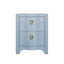 Worlds Away Curved Front Side Table With Two Drawers In Light Blue Textured Linen With Satin Brass Ring Hardware