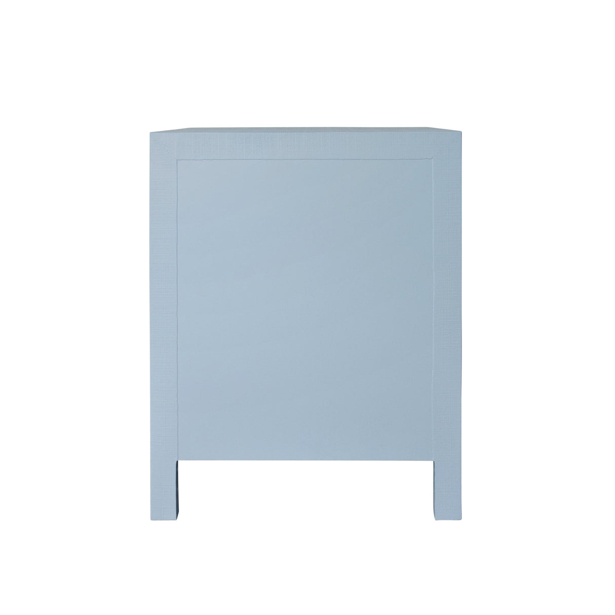 Worlds Away Curved Front Side Table With Two Drawers In Light Blue Textured Linen With Satin Brass Ring Hardware
