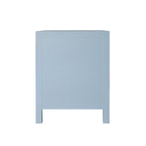 Worlds Away Curved Front Side Table With Two Drawers In Light Blue Textured Linen With Satin Brass Ring Hardware