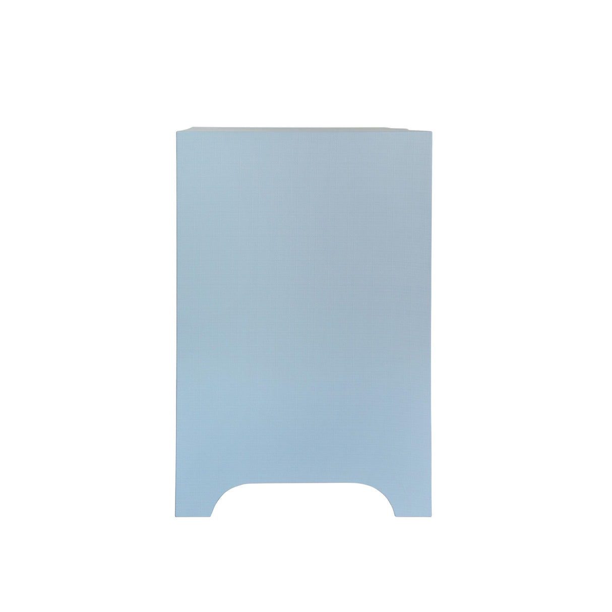 Worlds Away Curved Front Side Table With Two Drawers In Light Blue Textured Linen With Satin Brass Ring Hardware