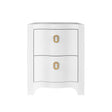 Worlds Away Curved Front Side Table With Two Drawers In White Textured Linen With Satin Brass Ring Hardware