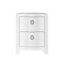 Worlds Away Curved Front Side Table With Two Drawers In White Textured Linen With Satin Brass Ring Hardware
