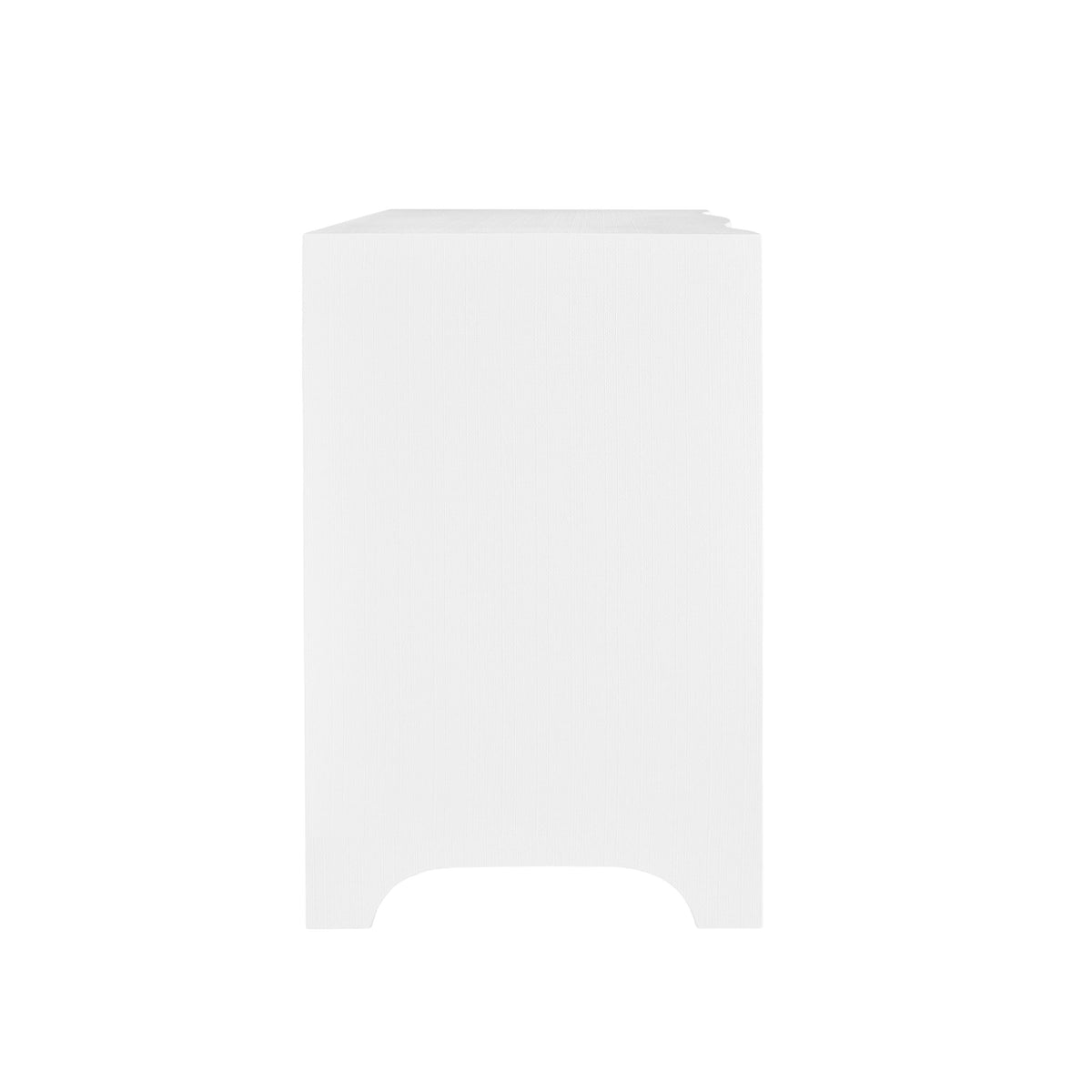 Worlds Away Curved Front Side Table With Two Drawers In White Textured Linen With Satin Brass Ring Hardware