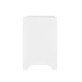 Worlds Away Curved Front Side Table With Two Drawers In White Textured Linen With Satin Brass Ring Hardware