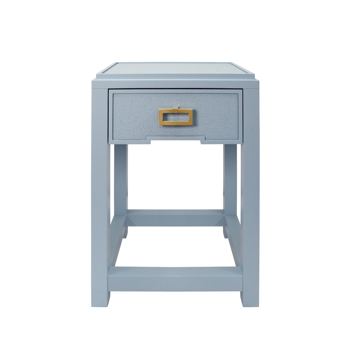 Worlds Away One Drawer Side Table With Matte Light Blue Frame And Light Blue Grasscloth Drawer Fronts